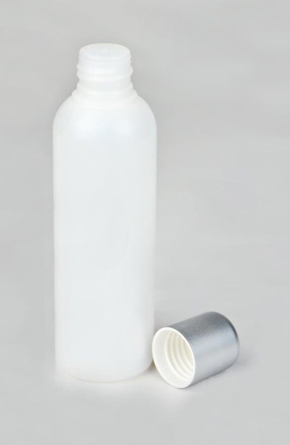 Rundflasche leer, opak mit Spritzeinsatz 100ml, Schraubverschl. silber