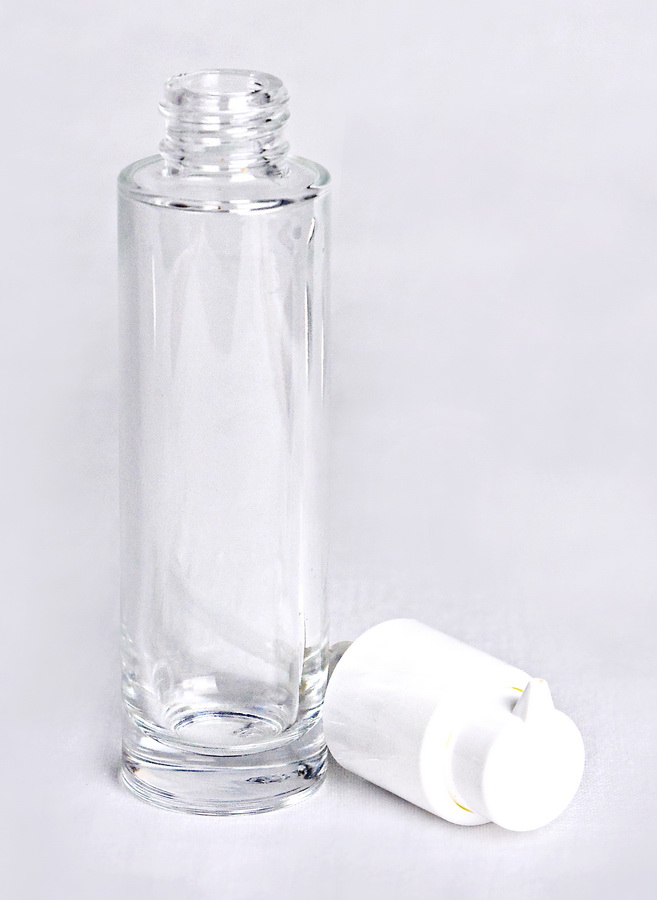 Glasflasche schmal 50ml, leer, mit Pump-Spender weiss
