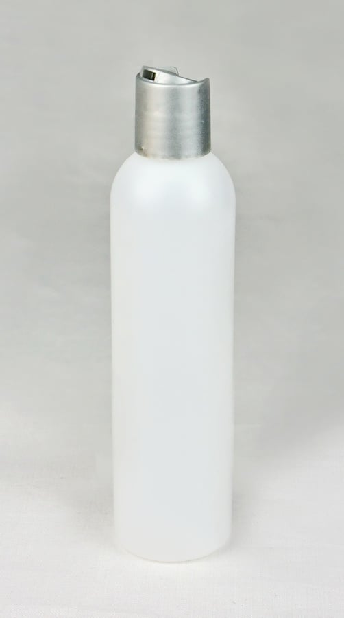 Rundflasche natur HDPE mit Disctop Verschluss silber 200ml
