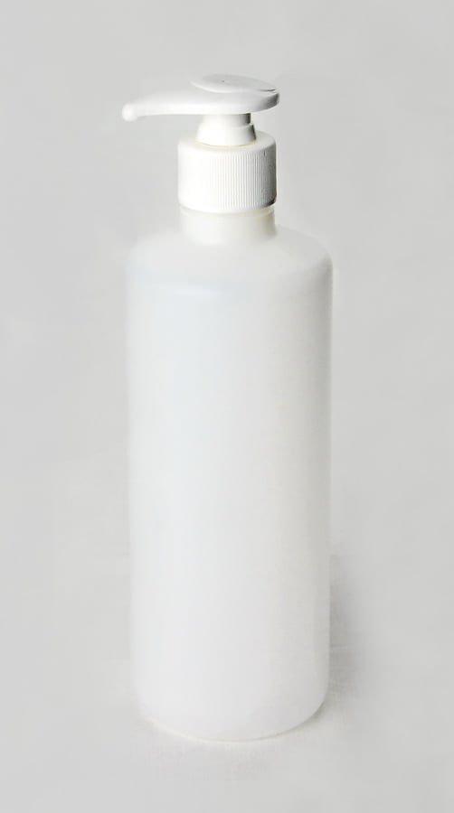 Rundflasche natur HDPE 500ml mit Pumpspender weiss