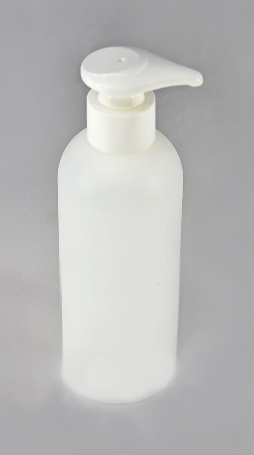 Rundflasche natur HDPE mit Pumpspender weiss 250ml
