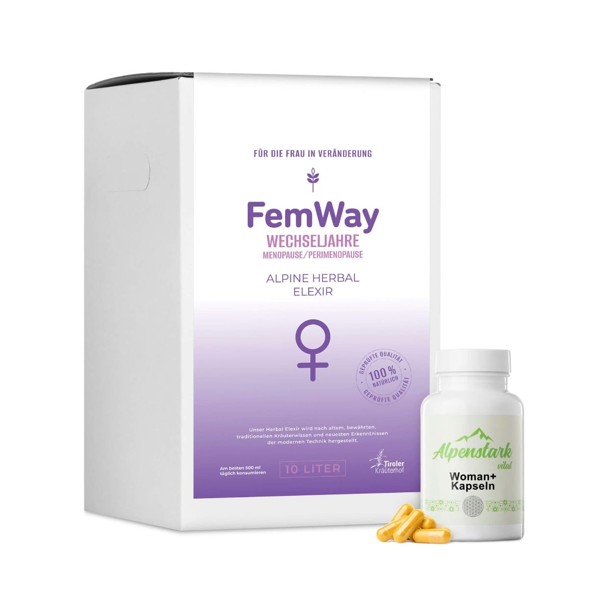 Tiroler-Kräuterhof - Wechseljahre, Menopause, Perimenopause - Kräuter-Elixier & Woman+ Kapseln - Set