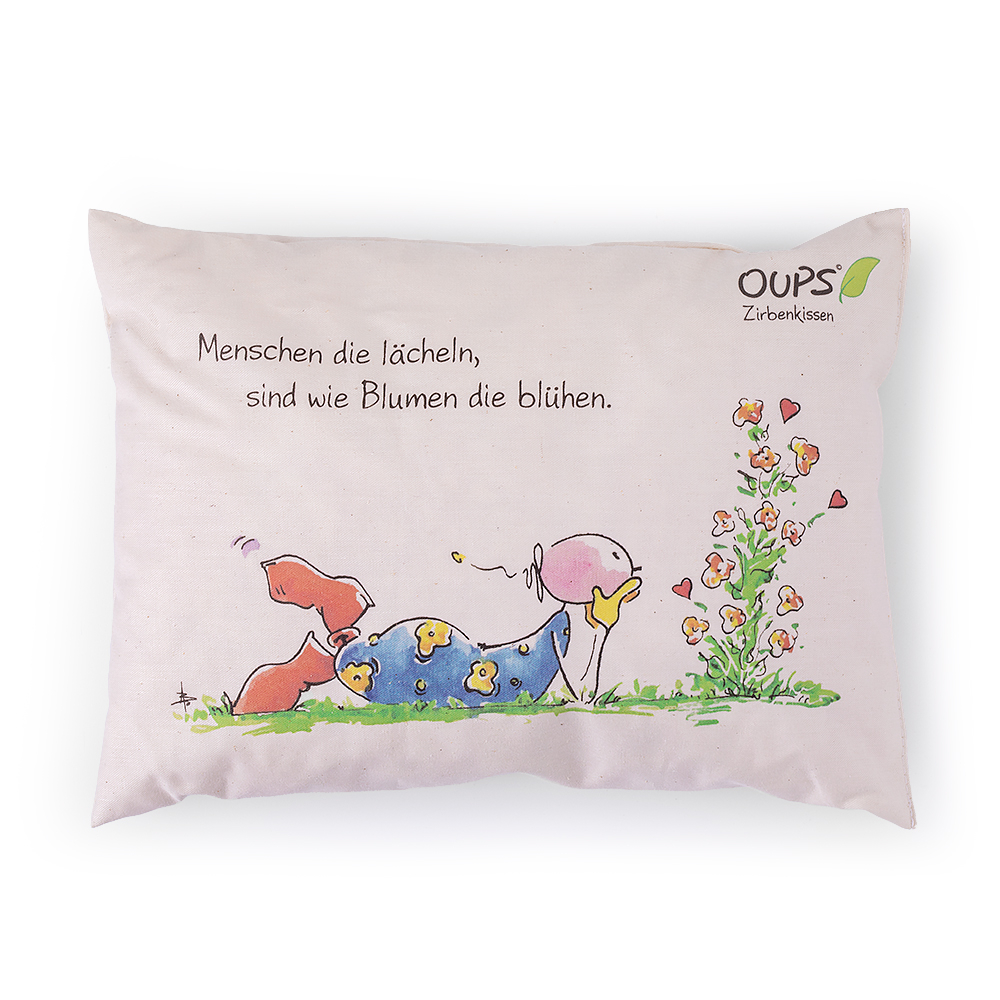 Tiroler-Kräuterhof - Zirbenkissen "Menschen die lächeln, sind wie Blumen die blühen"