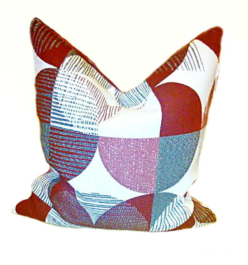 Zirbenkissen - Zirbenpolster Kreismuster modern bordeaux mit Zirbenholzspänen im 100% Baumwoll Inlet