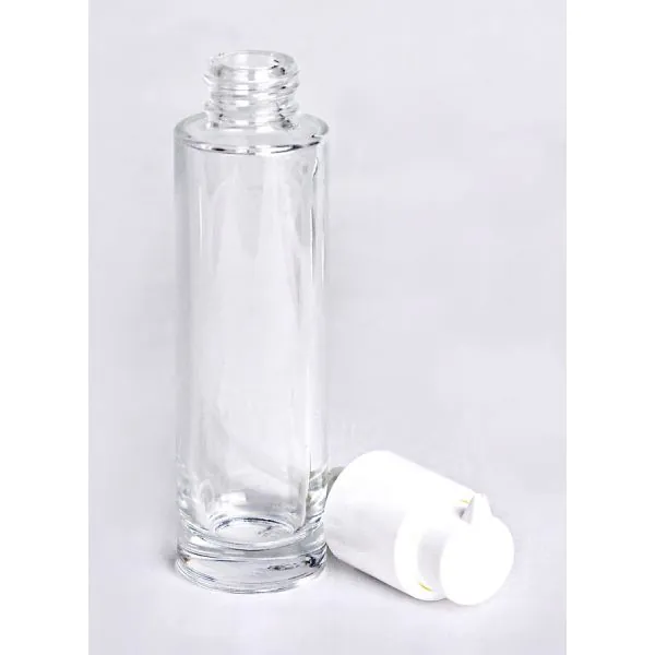 Glasflasche schmal, leer, mit Pump-Spender weiss